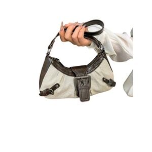 Women's Brown and Cream Shoulder Bag with Buckle Detail‎